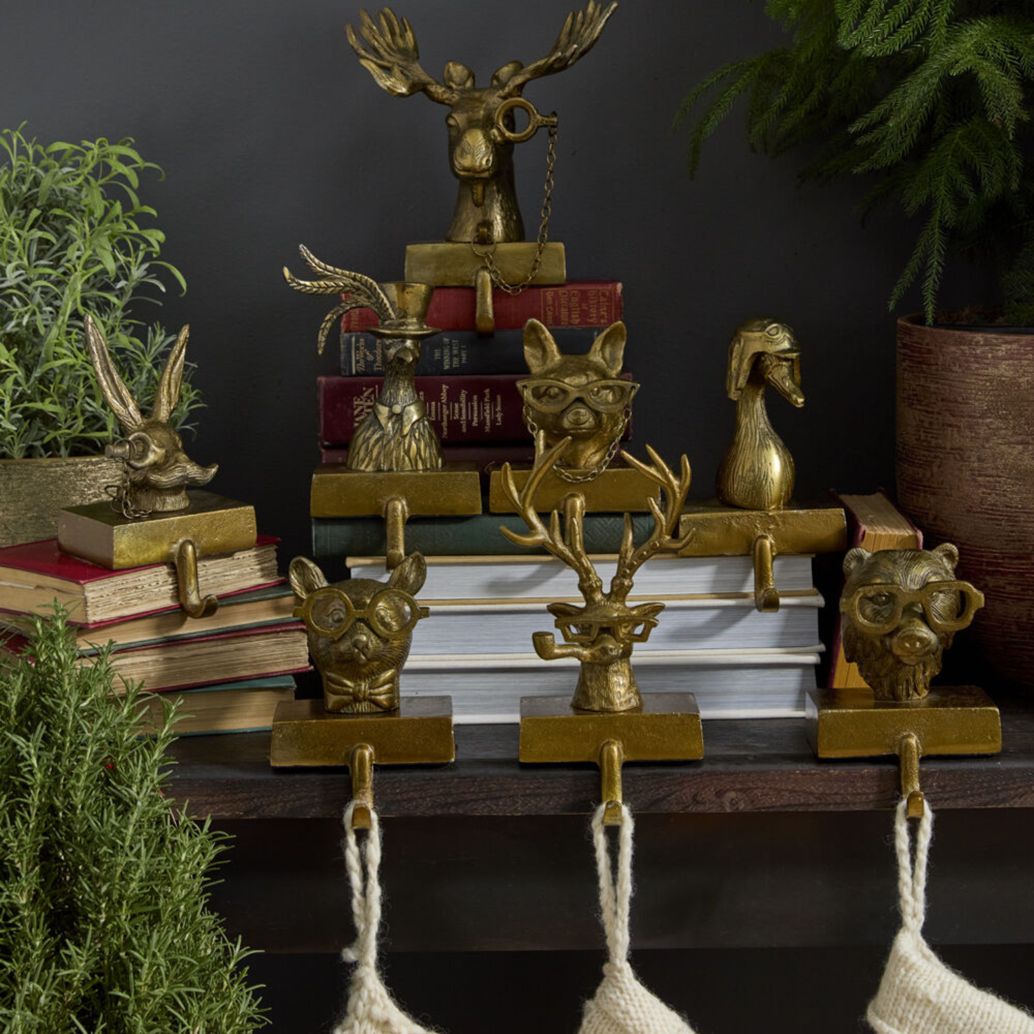 Whimsical Eric + Eloise Collection Brass Stocking Holders