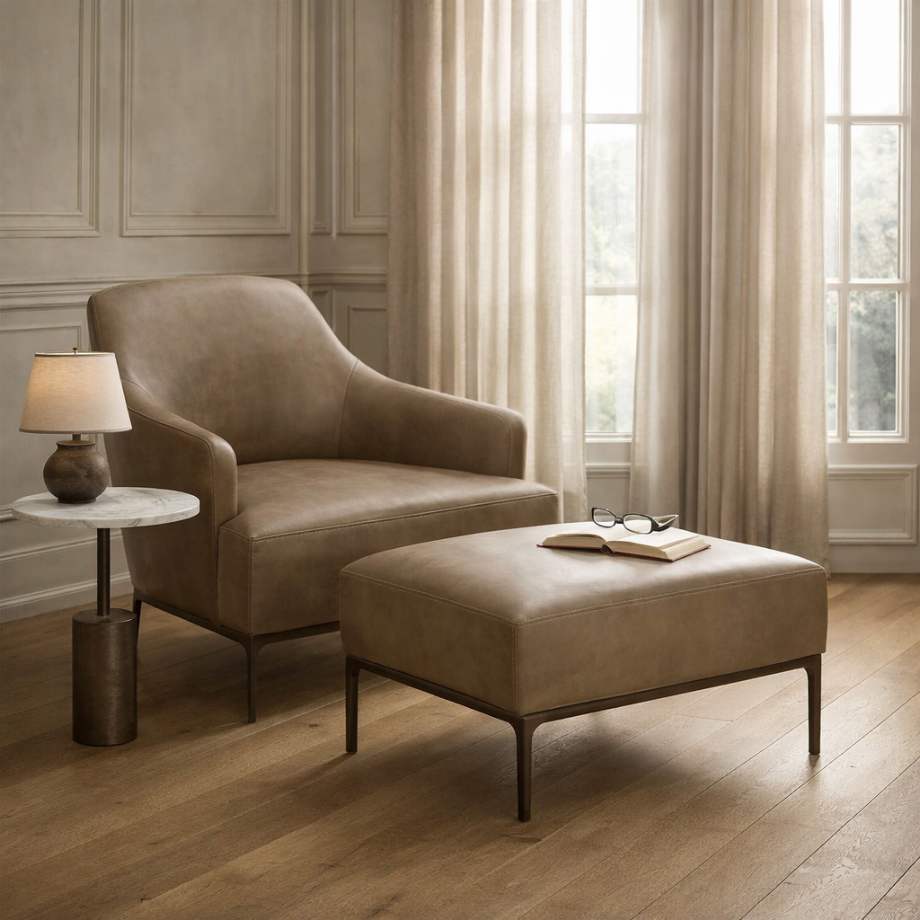 Exuma Ottoman - Concord Pewter Leather