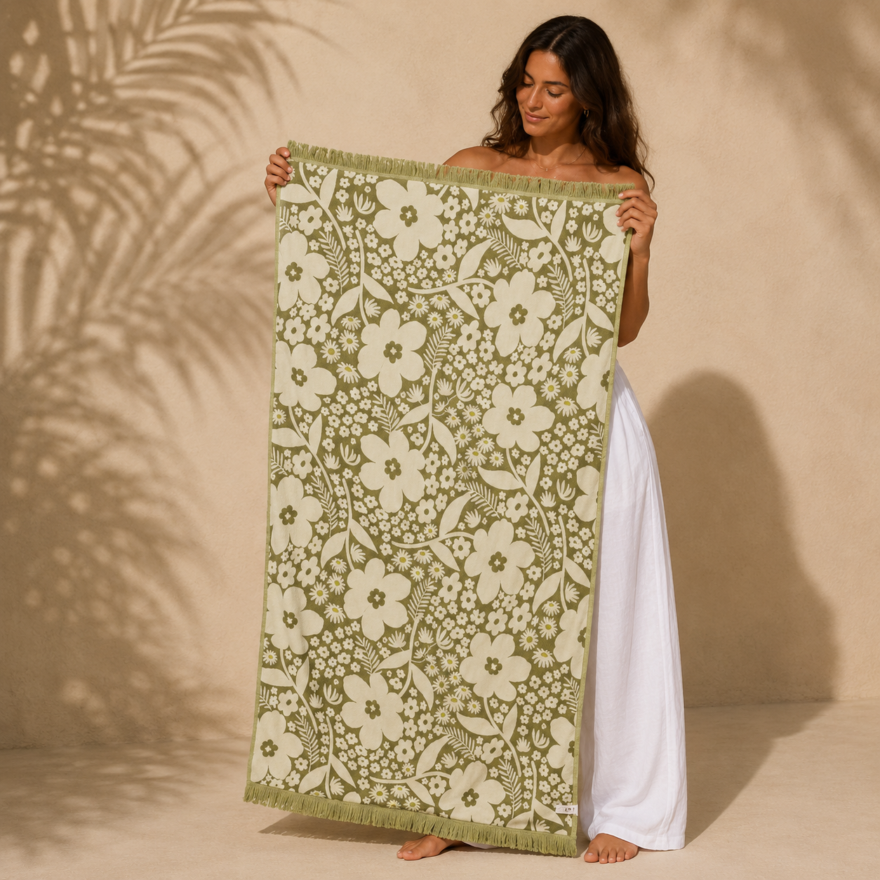 Turkish Fringe Beach Towel - Avocado