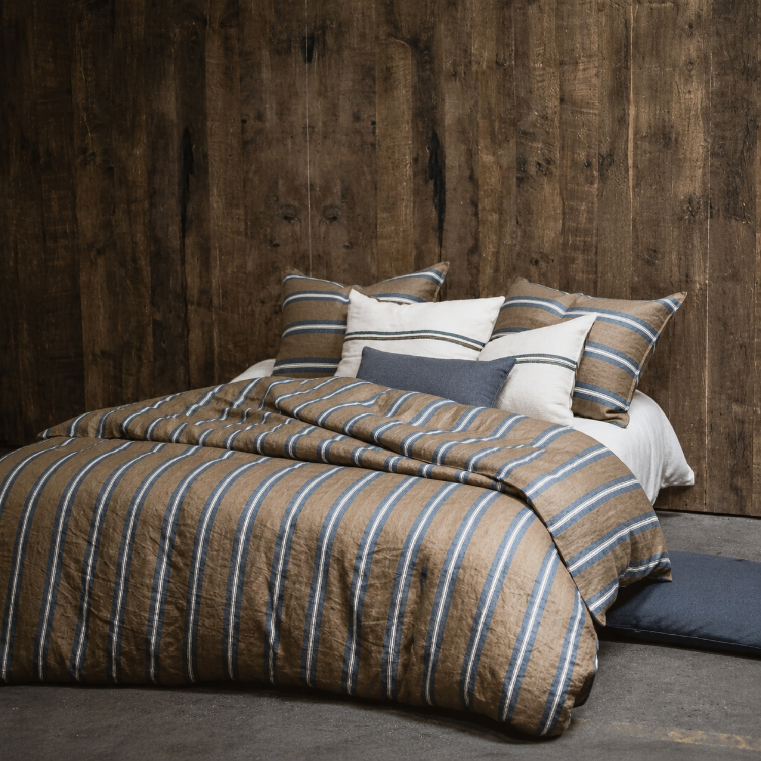 Costal Loft 26" Linen Euro Pillow Sham - Brown/ Blue/ White Stripe