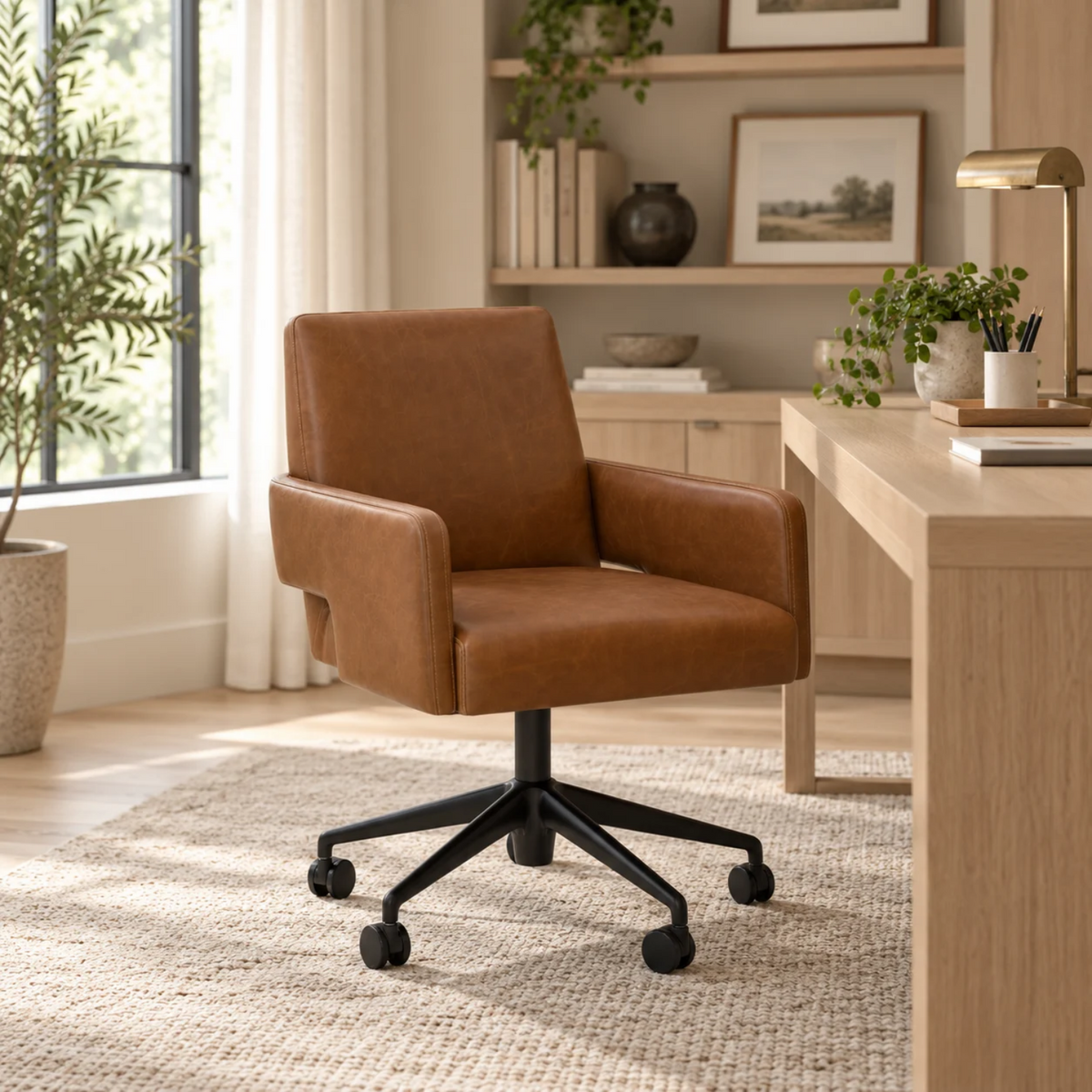 Fredericton Swivel Office Chair - Concord Mink Leather