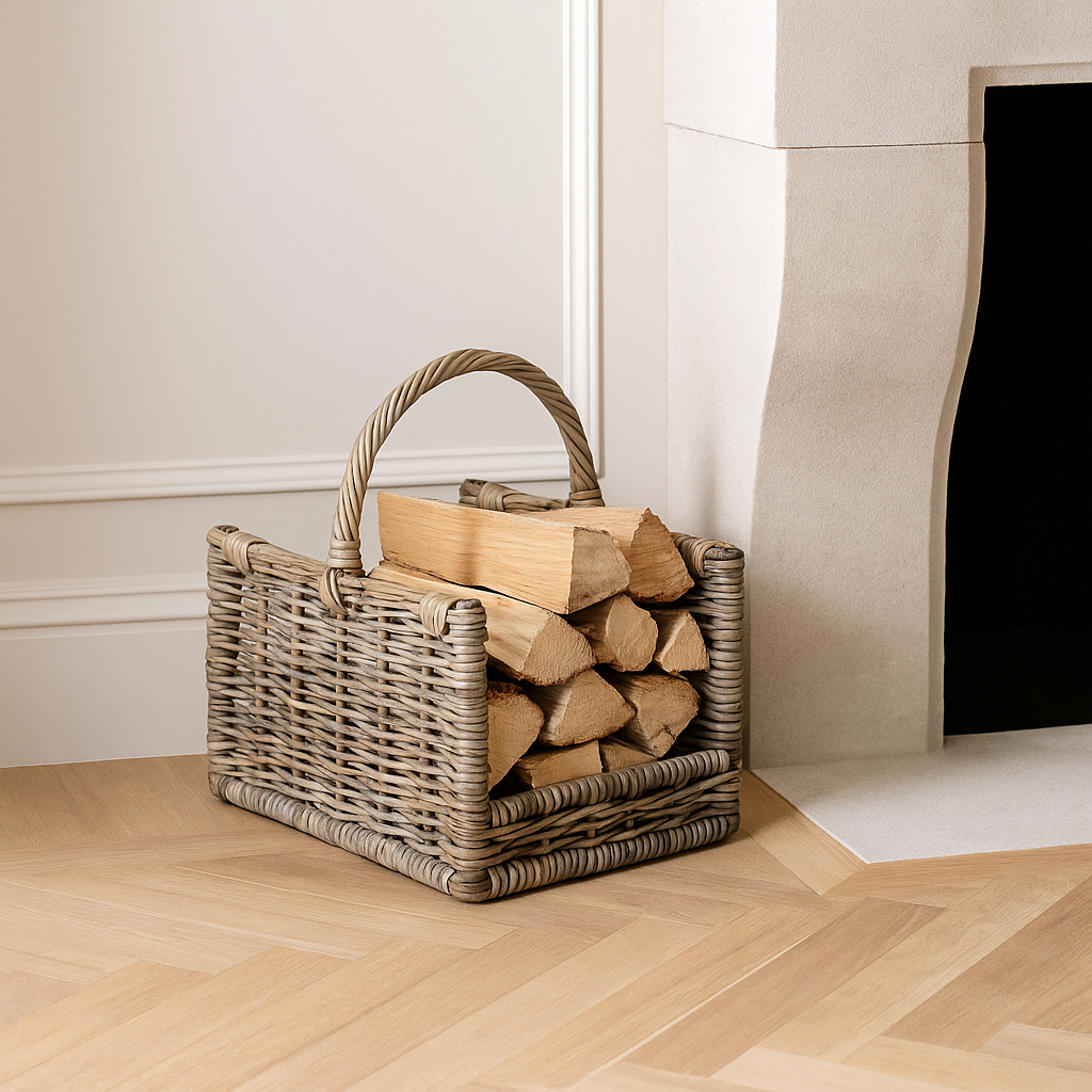 Mission Rattan Log Basket w/ Handle