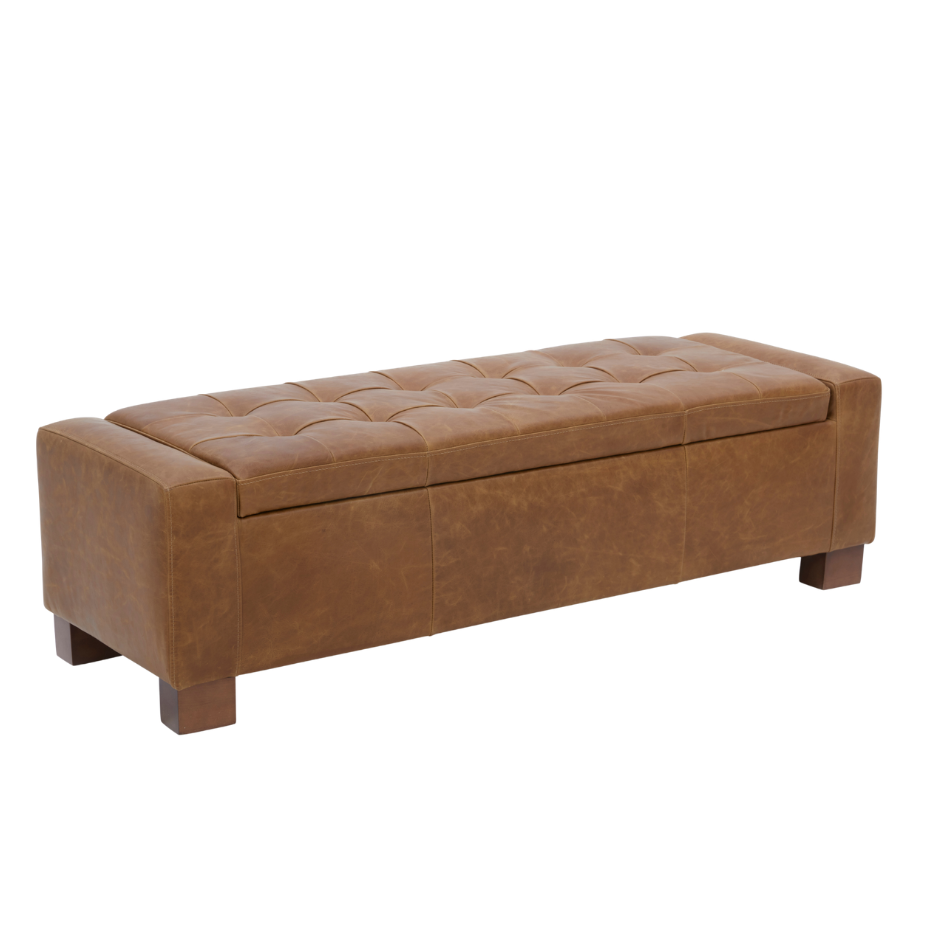Dawson Tufted Storage Bench - Concord Mink Leather