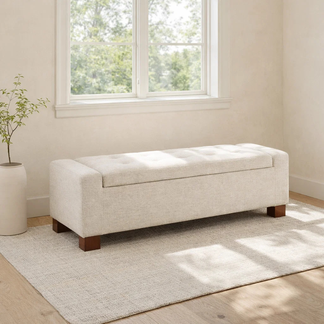 Dawson Tufted Storage Bench - Crypton® Nomad Snow