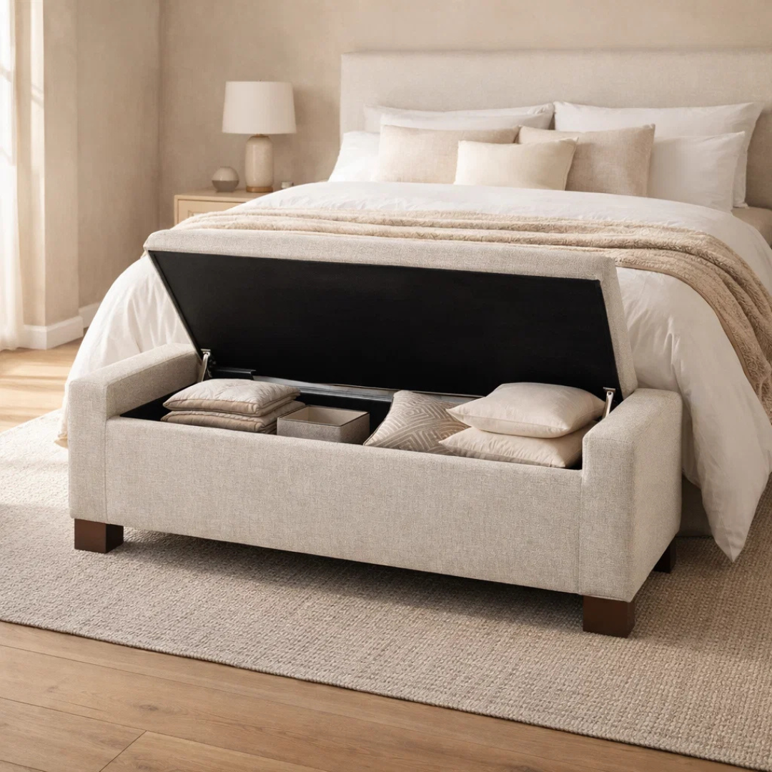 Dawson Tufted Storage Bench - Crypton® Nomad Snow