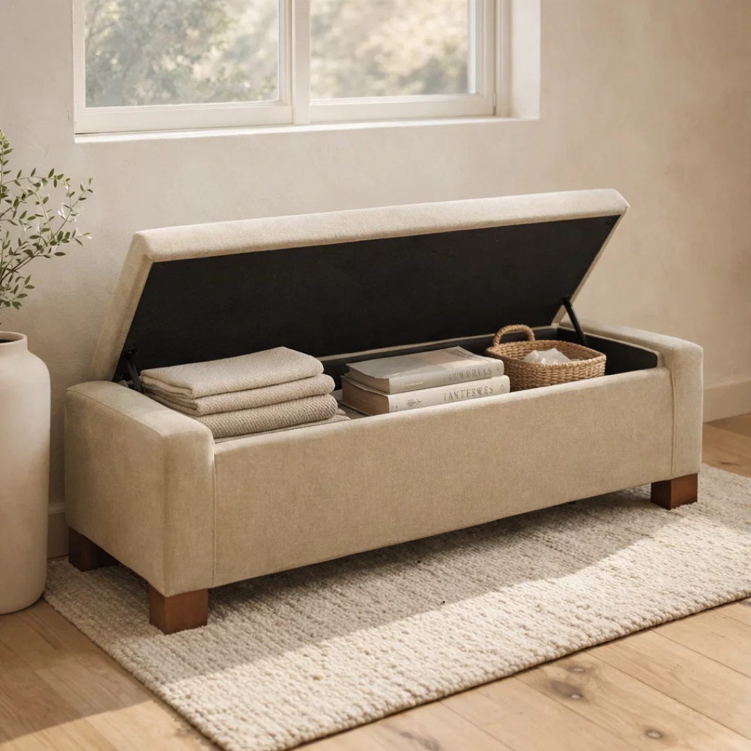 Dawson Tufted Storage Bench - Sand Matte Velvet