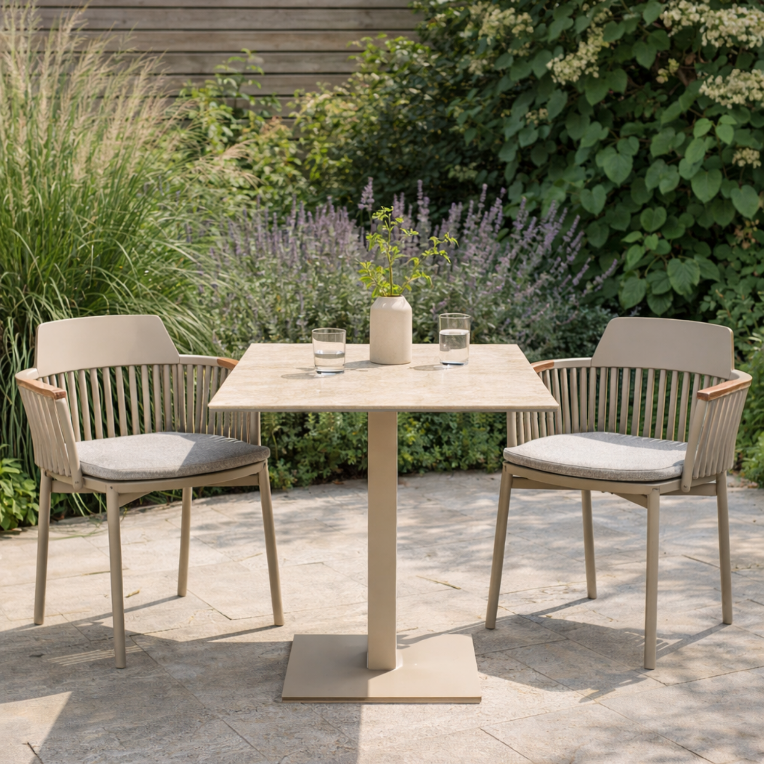 Studio 35" Ceramic Dining Table - Stone Taupe/Travertine