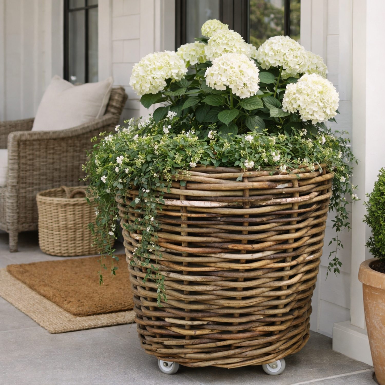 Sudbury Rattan Plant Baskets w/ Wheels