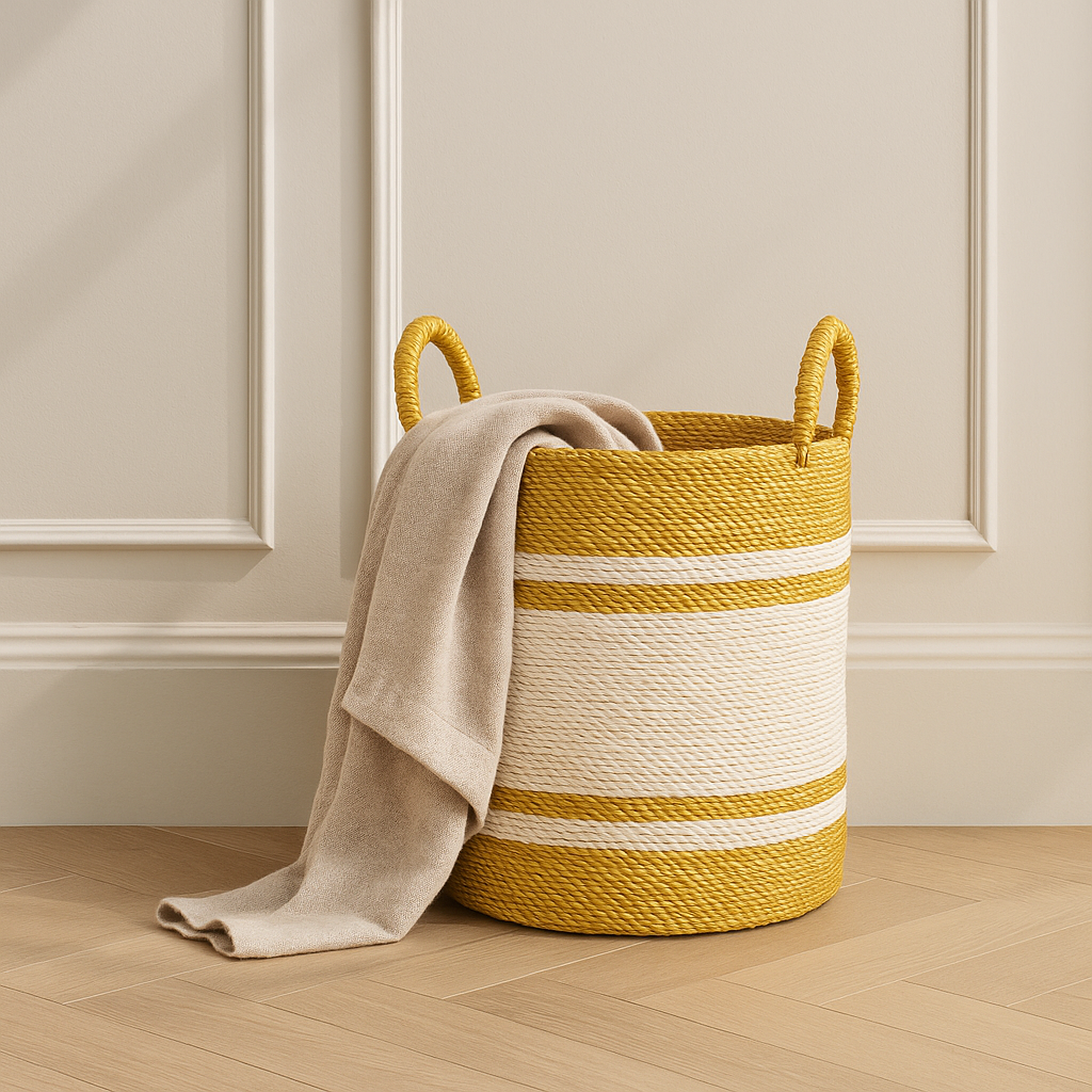 Maritime Storage Basket w/ Handles - Yellow/White