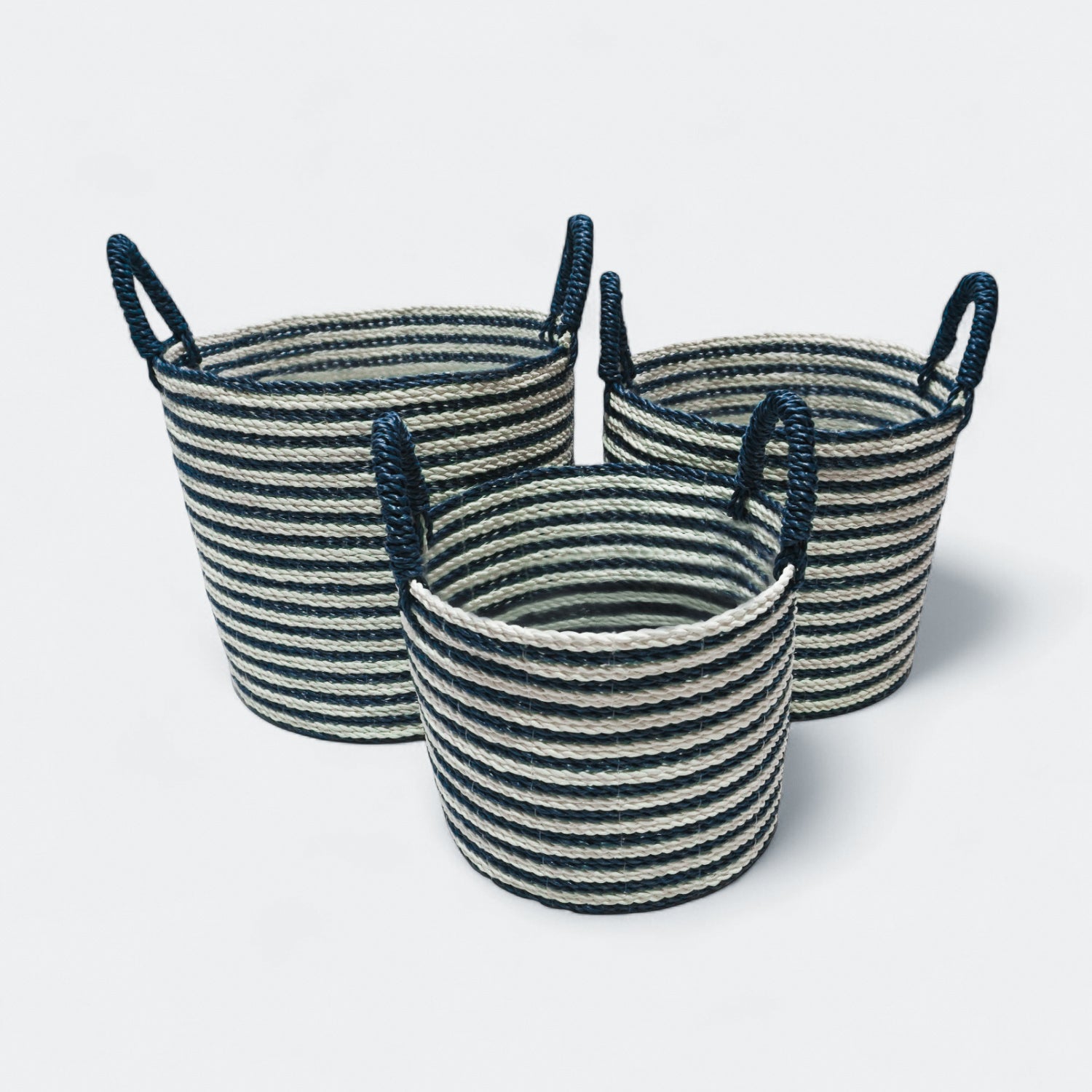 Pinstripe Storage Basket w/ Handles - Blue/White