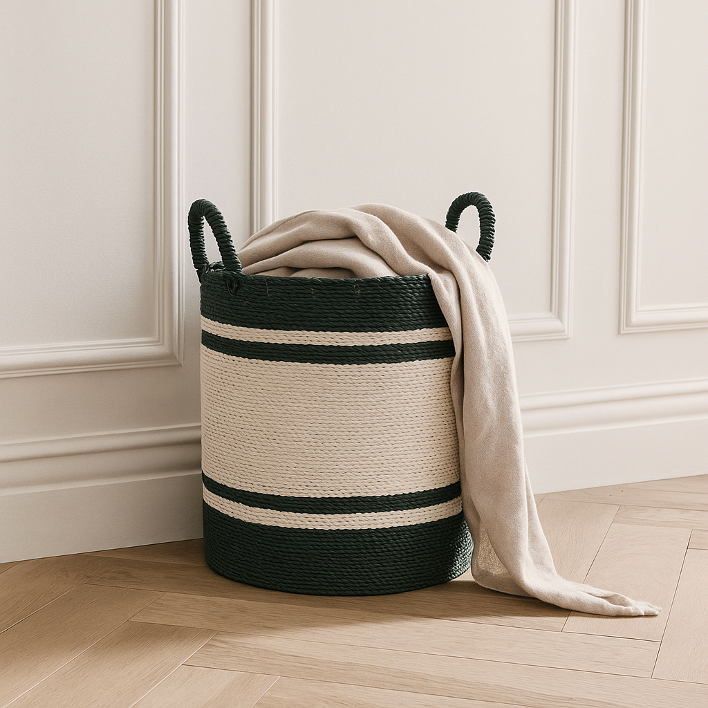 Maritime Storage Basket w/ Handles - Green/White