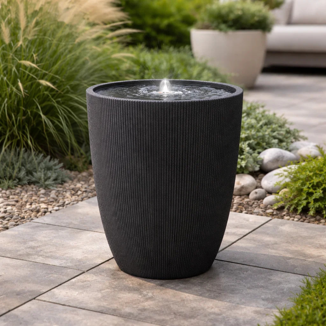Fairview Tall Curved  LED Fountain - Textured Black