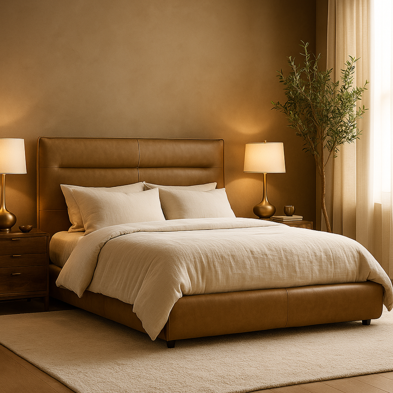 Carlaw Platform Bed -  Cobblestone Leather