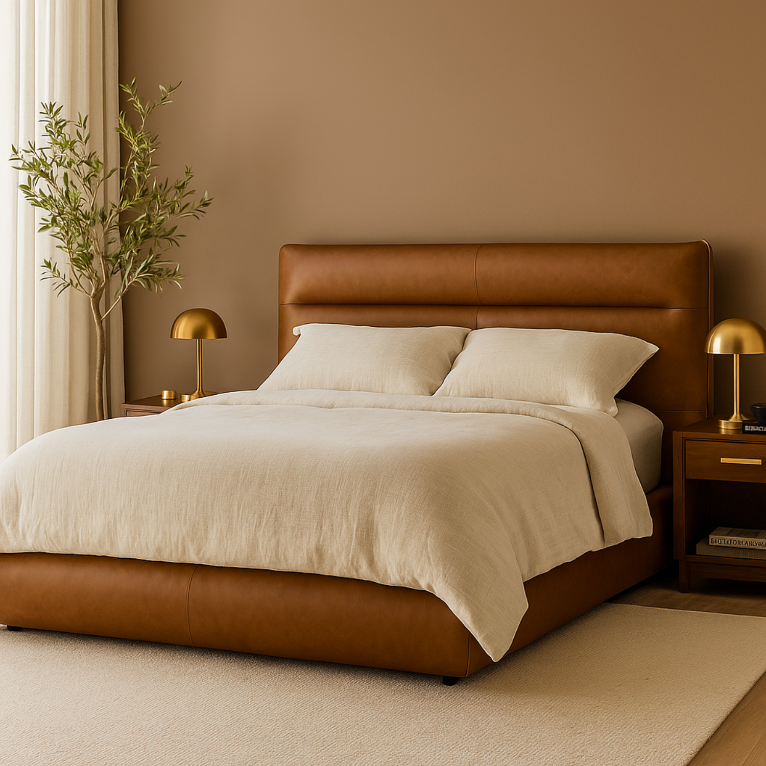 Carlaw Platform Bed -  Distressed Cognac Leather