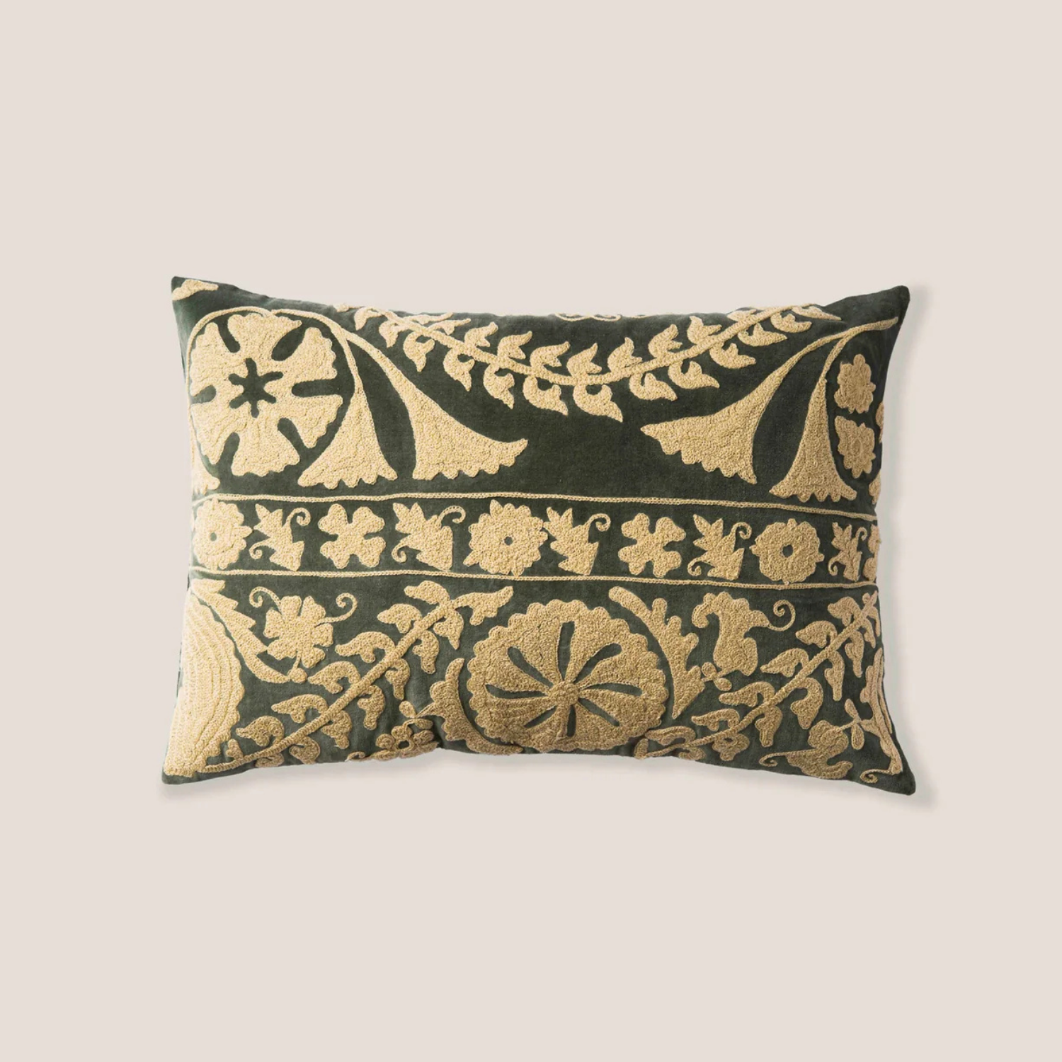 Bovaird Green Embroidered Kidney Toss Pillow