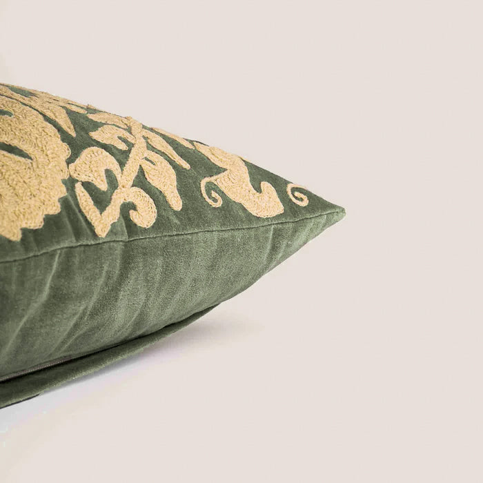 Bovaird Green Embroidered Kidney Toss Pillow