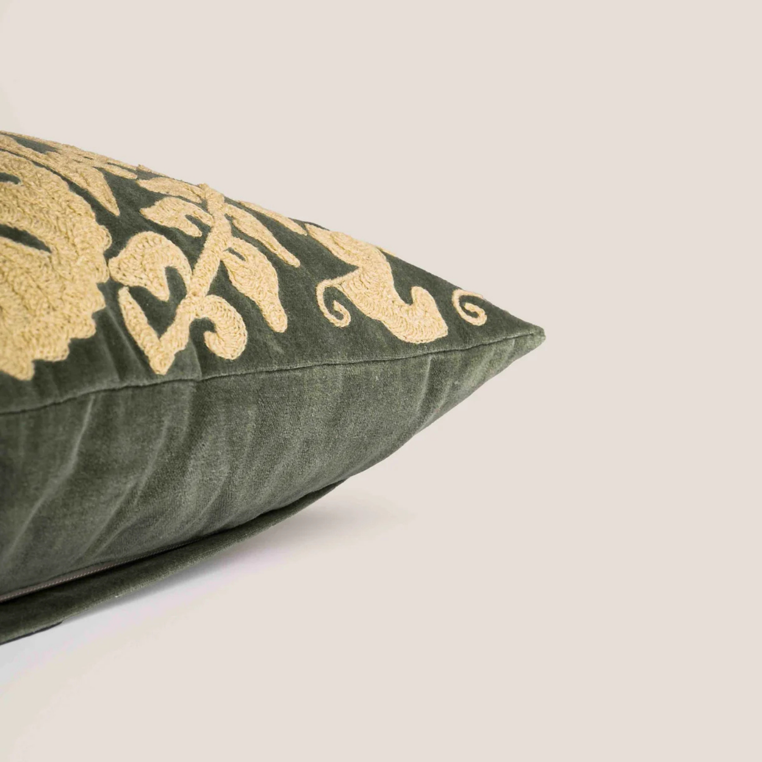 Bovaird Green Embroidered Kidney Toss Pillow