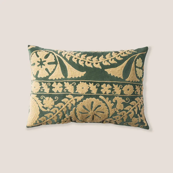 Bovaird Green Embroidered Kidney Toss Pillow