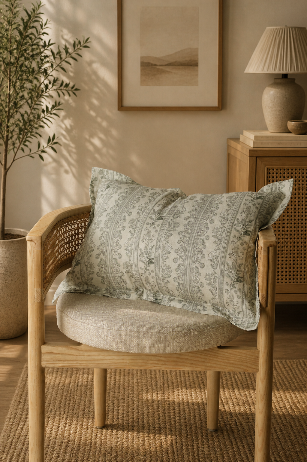 Braeside Garden Linen Block Print Kidney Toss Pillow