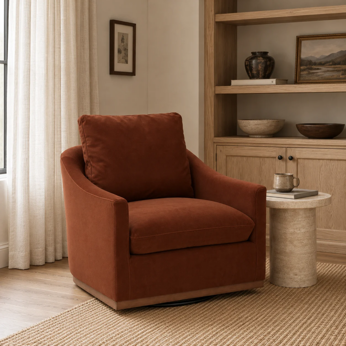 Yorkville Swivel Lounge Chair - Brick Matte Velvet