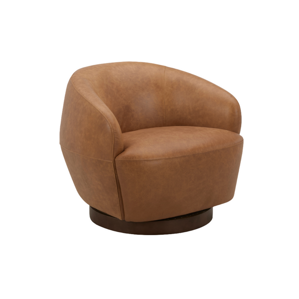 Pod Leather Swivel Lounge Chair - Distressed Cognac Leather