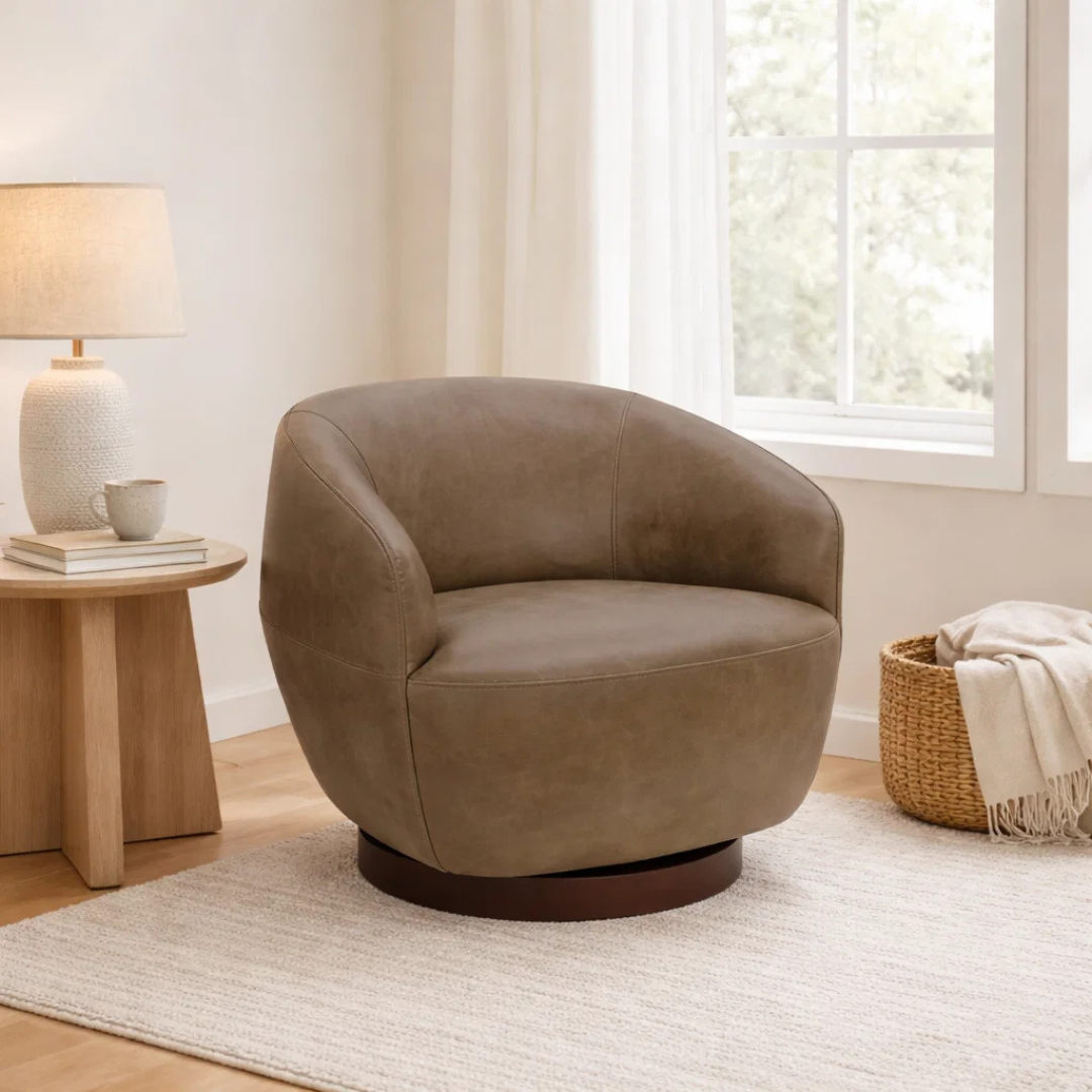 Pod Leather Swivel Lounge Chair - Concord Pewter Leather