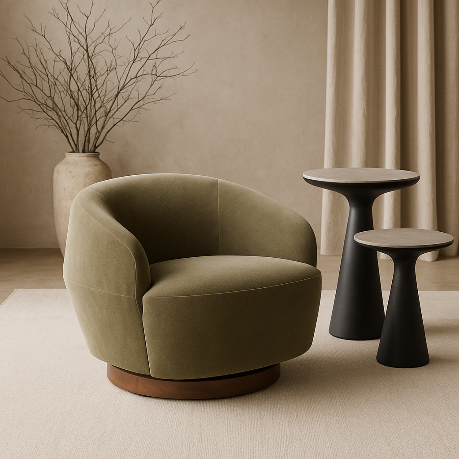 Pod Swivel Lounge Chair - Forest Green Matte Velvet