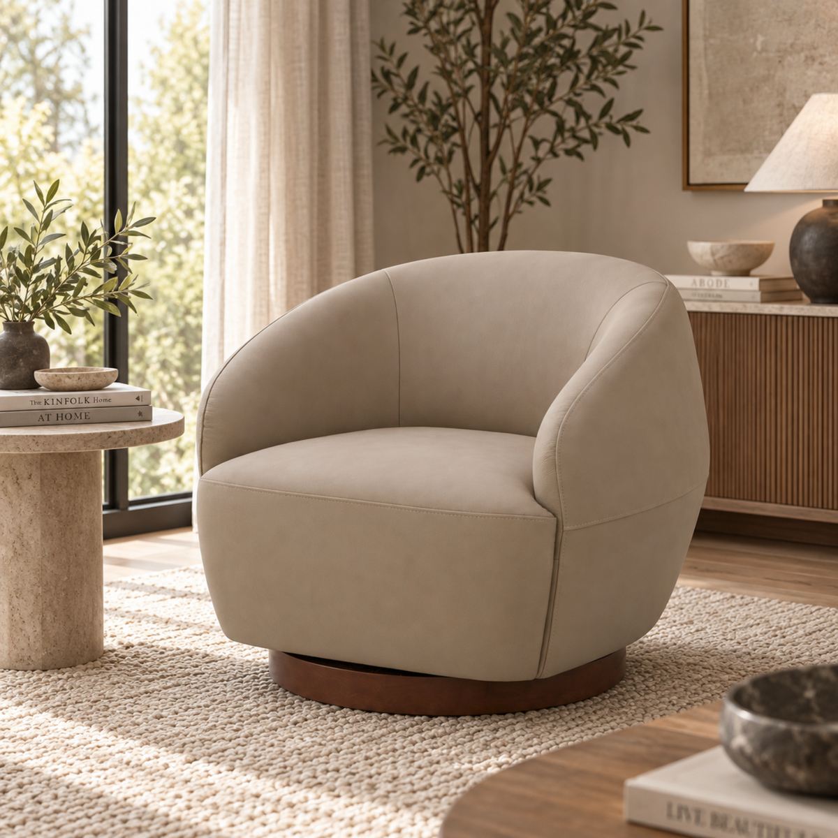 Pod Leather Swivel Lounge Chair - Vernont Stone