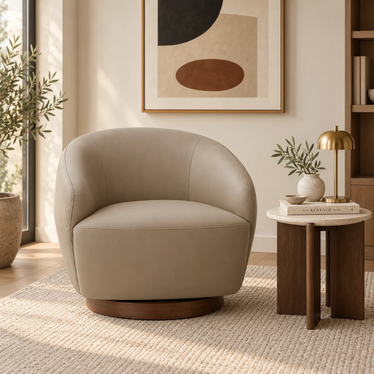 Pod Leather Swivel Lounge Chair - Vernont Stone