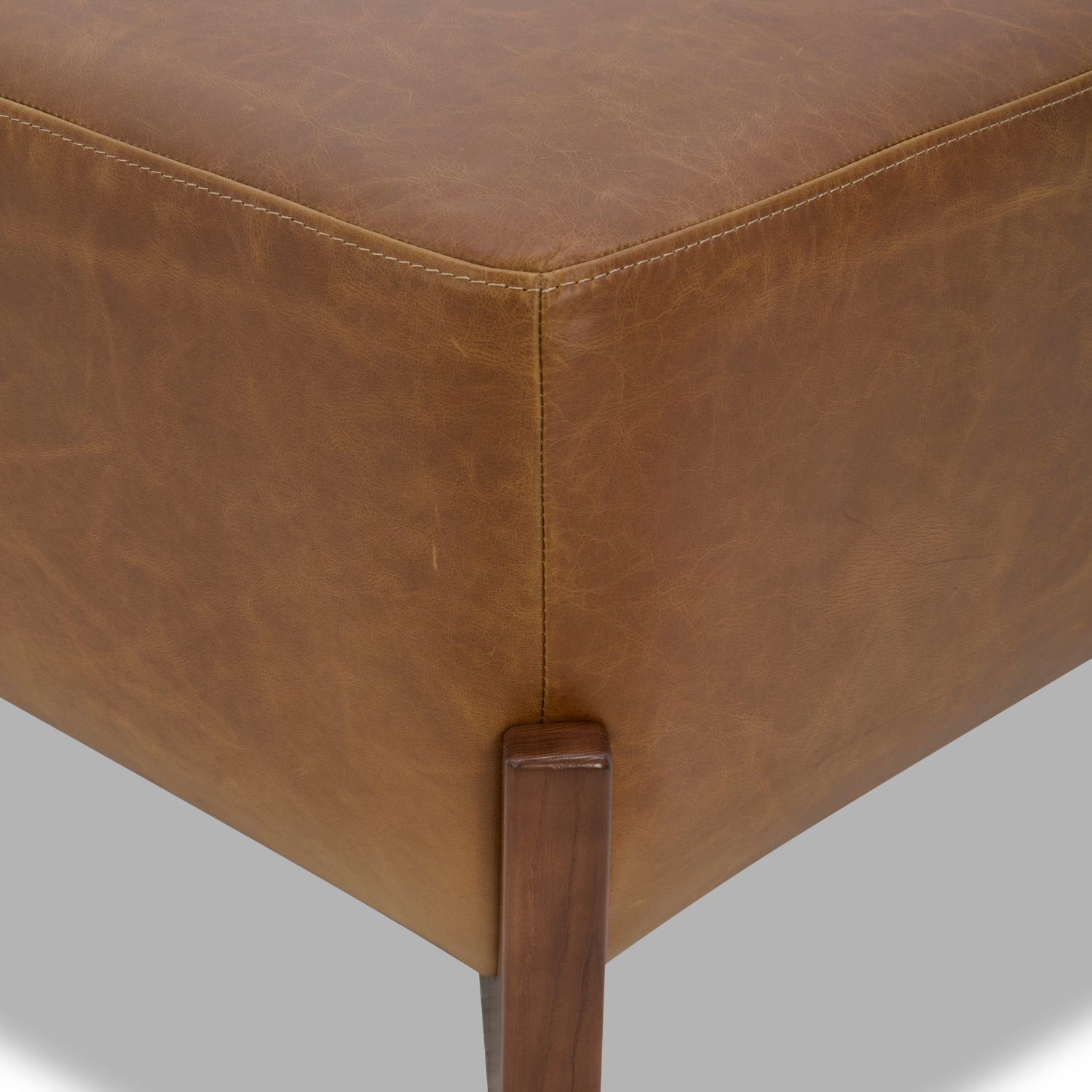 Cameron Ottoman w/ Dark Wood Base - Concord Mink Brown Leather