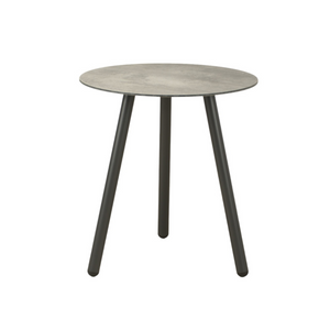 Modern premium round charcoal end table, three tubular legs , faux concrete  laminate table top 