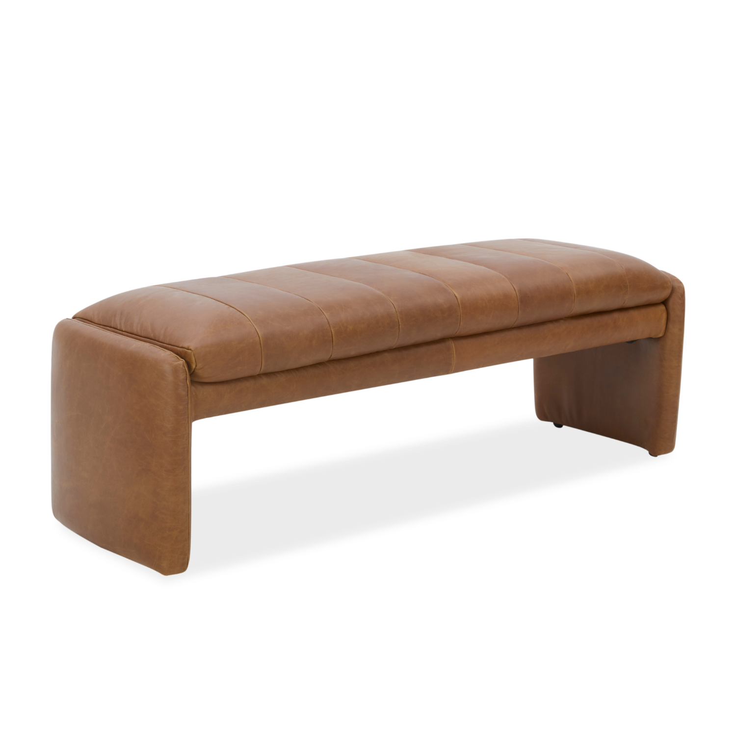 Brown leather bench on a white background