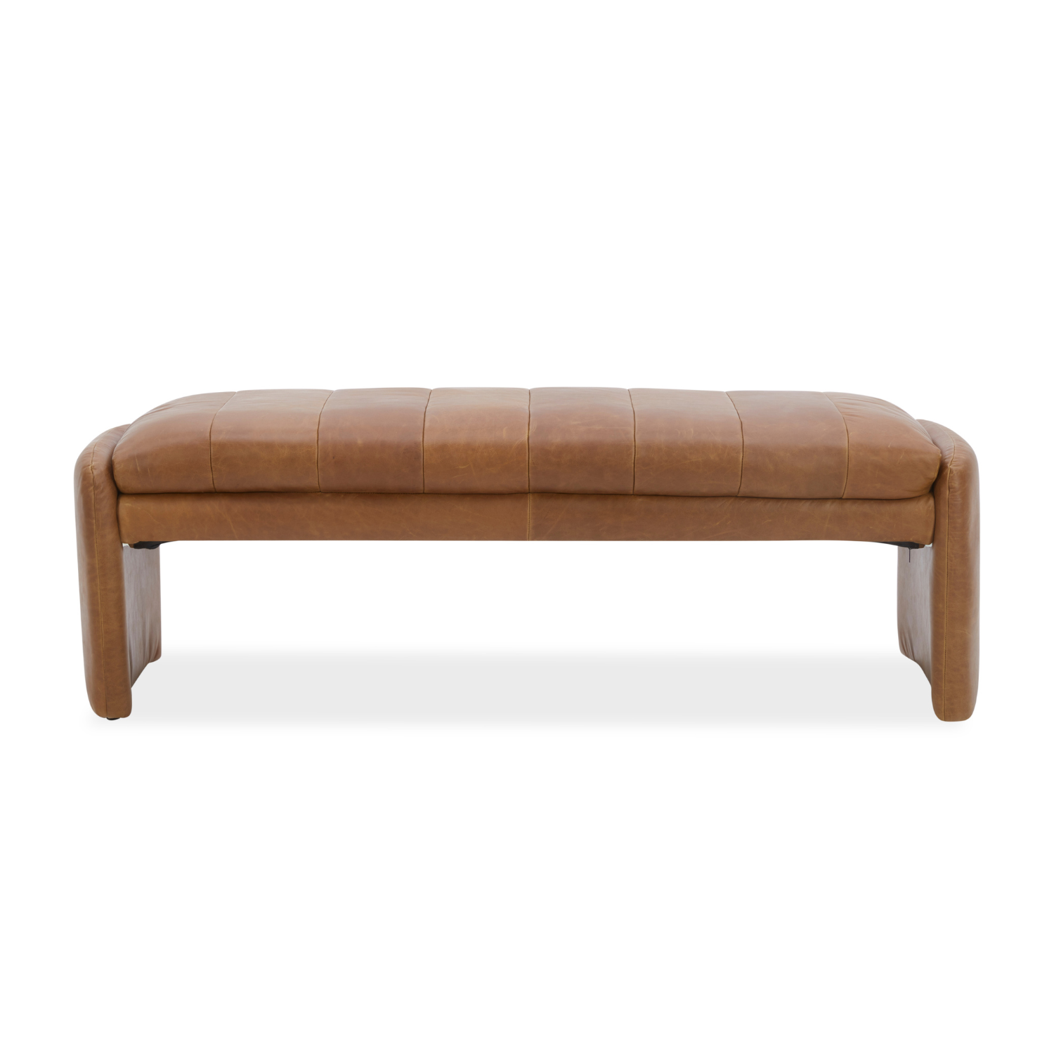 Brown leather bench on a white background