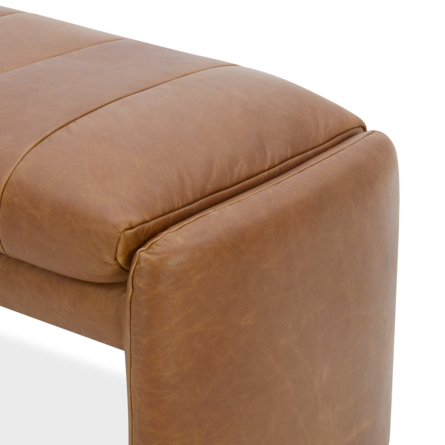 Brown leather bench on a white background