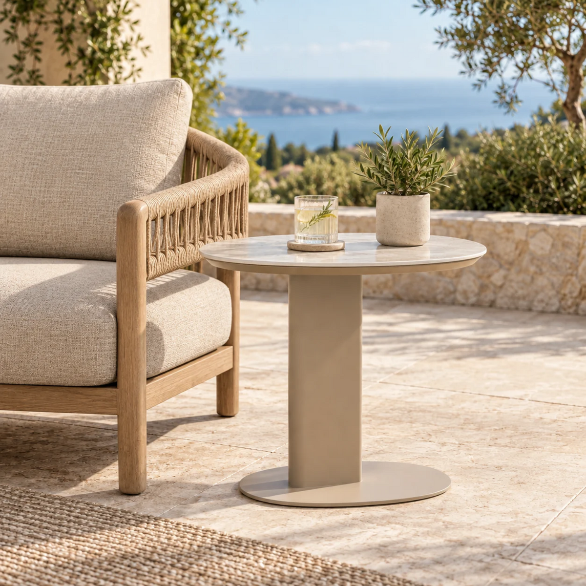 Avenue Ceramic Oval End Table - Stone Taupe