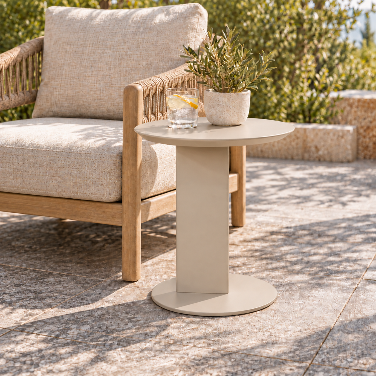 Avenue Round Side Table - Stone Taupe
