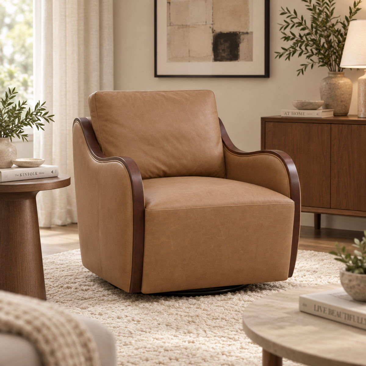 Capri Swivel Arm Chair - Concord Taupe Leather