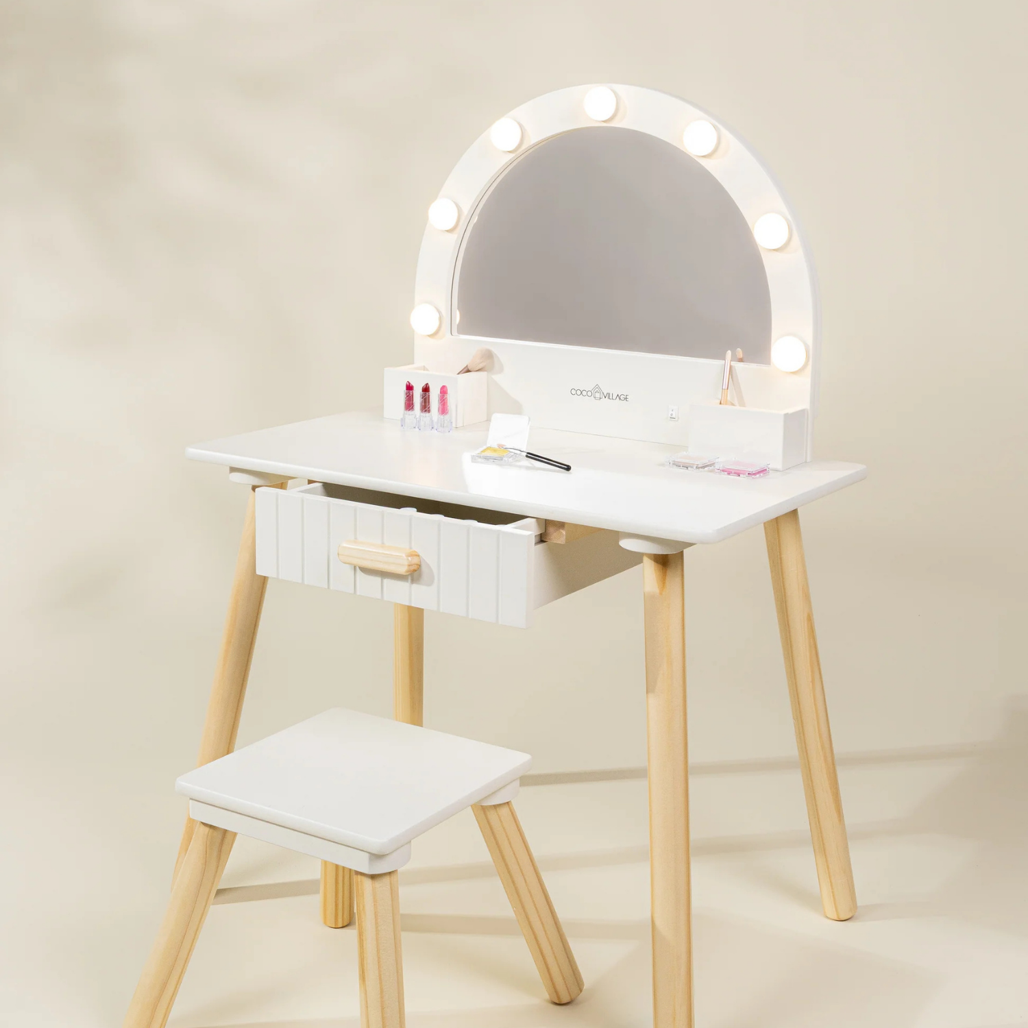 Kids Wood Play Vanity Desk w/ Bench