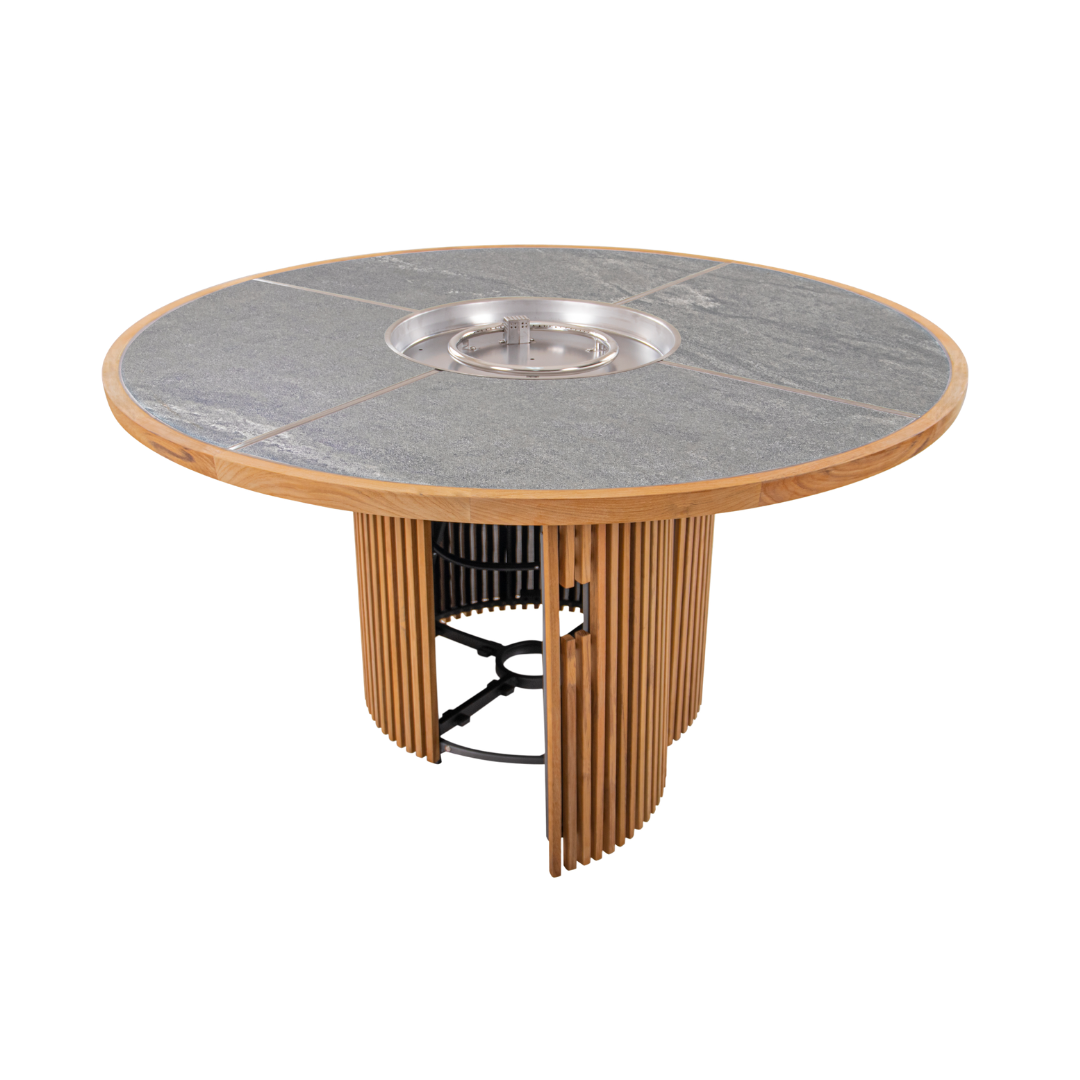 Cubic 59" Teak Dining Fire Table & Cover