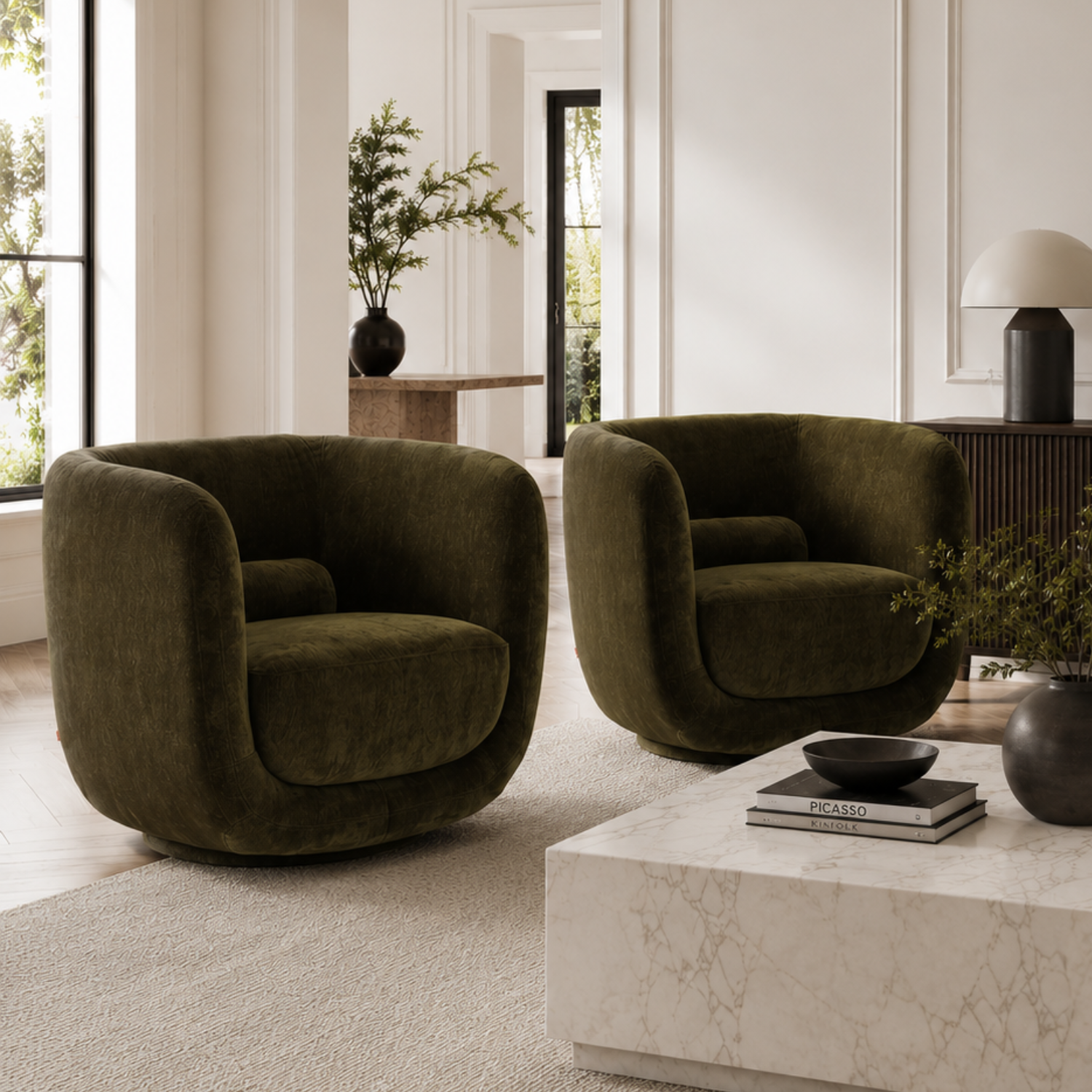 Orbit Swivel Accent Chair - Moss Green Velour