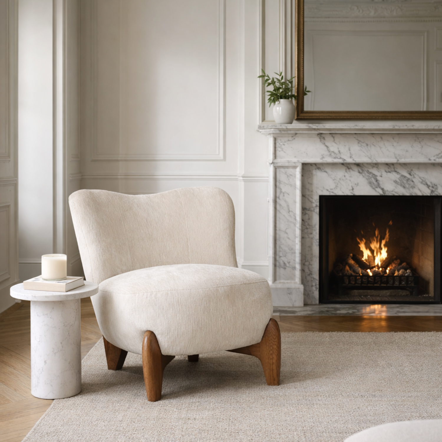 Marin Lounge Chair - Ivory Velour
