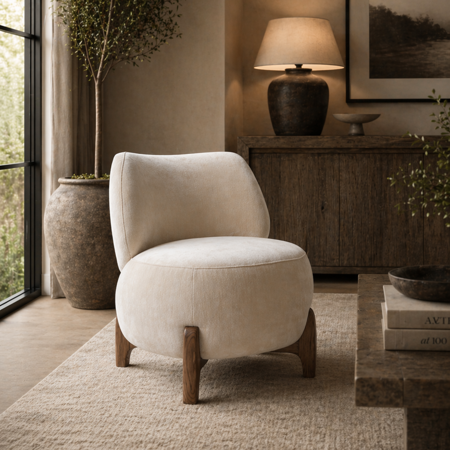 Plush Lounge Chair - Ivory Velour