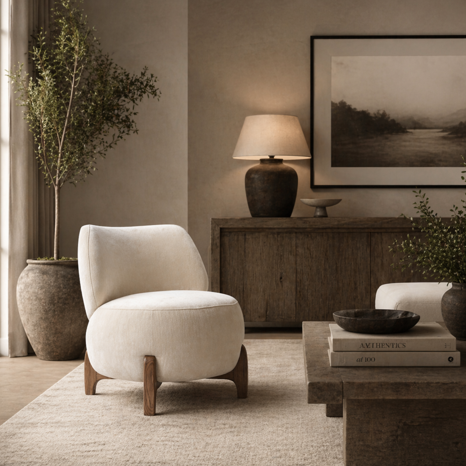 Plush Lounge Chair - Ivory Velour