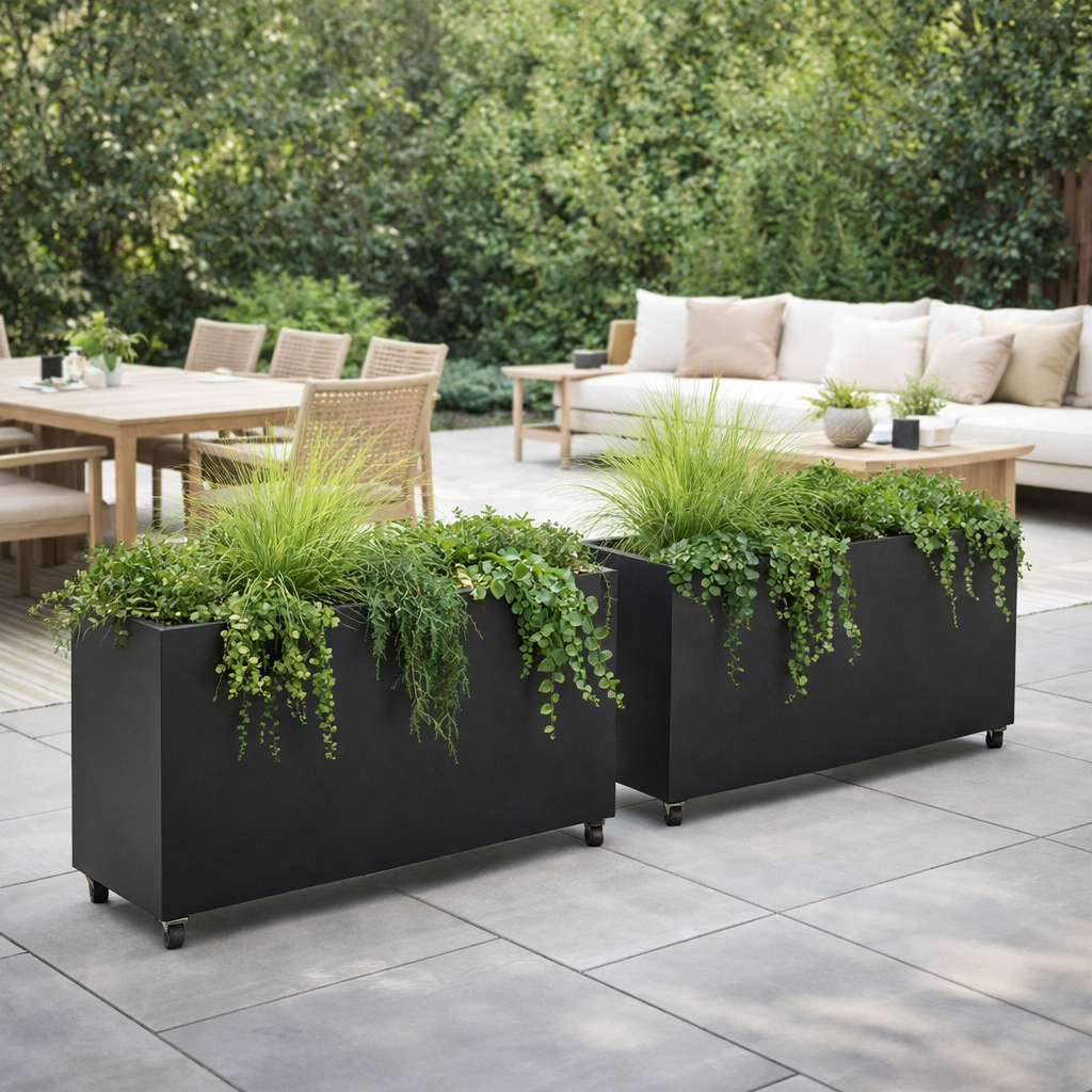 Hudson Metal 44" Rectangular Planter w/ Wheels - Charcoal