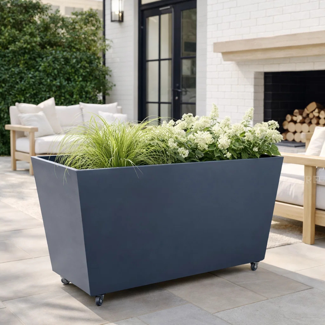 Hudson Metal Rectangle Planter w/ Wheels - Charcoal