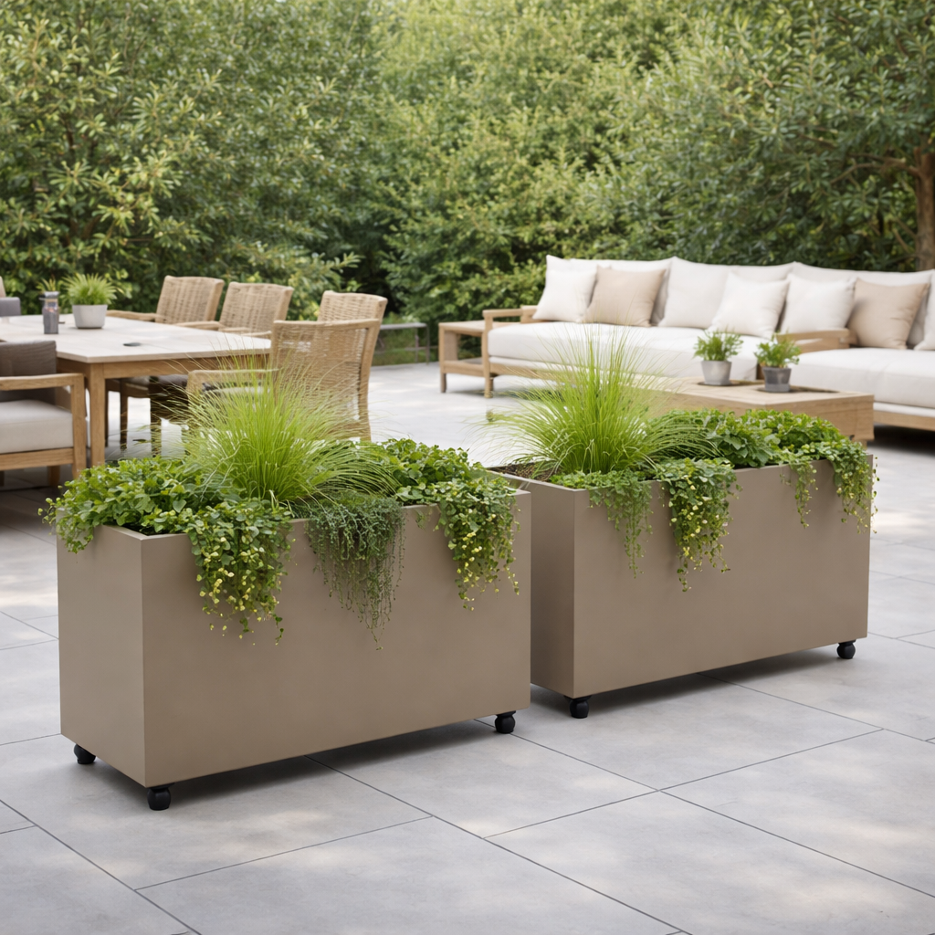 Hudson Metal 44" Rectangular Planter w/ Wheels - Taupe