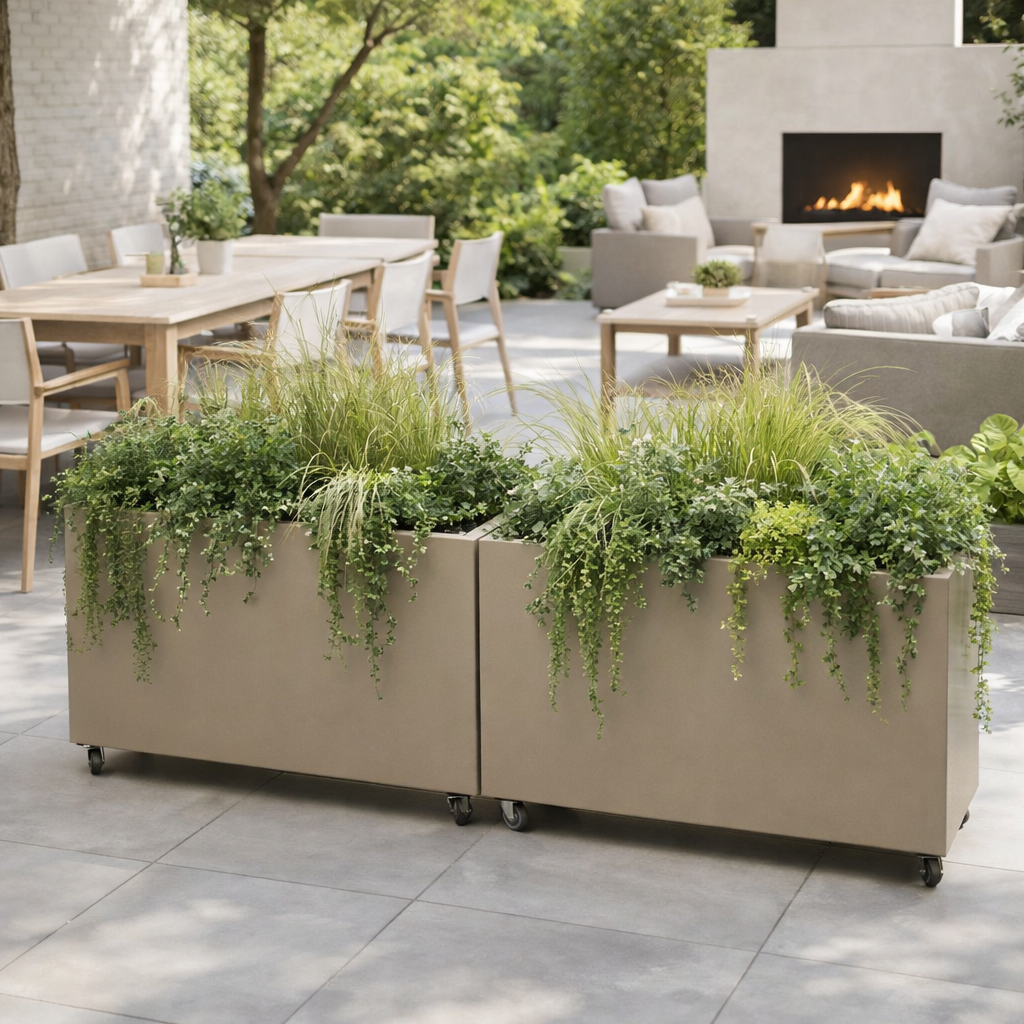 Hudson Metal 44" Rectangular Planter w/ Wheels - Taupe