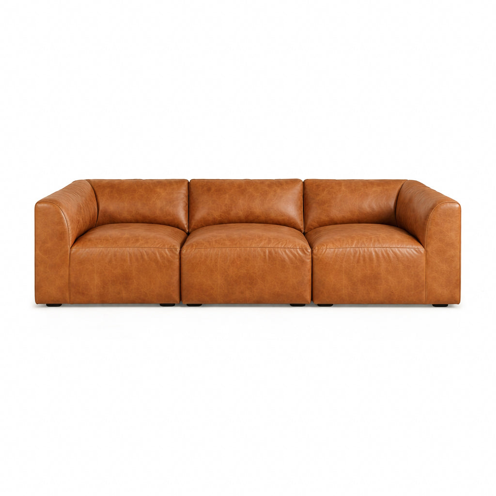 Aspen Distressed Cognac Leather 3 Seater Sofa