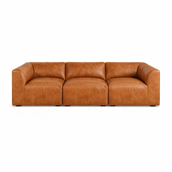 Aspen Distressed Cognac Leather 3 Seater Sofa