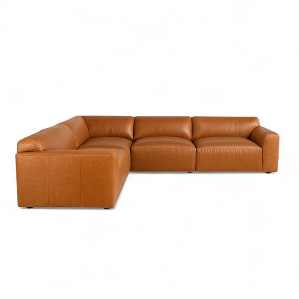 Aspen Distressed Cognac Leather Modular 5pc Sectional